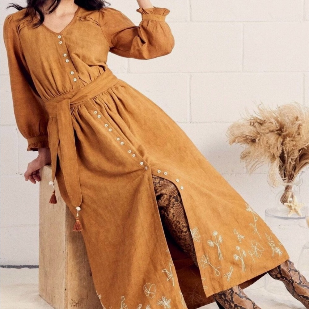Harper Haven Rust Embroidered Maxi Dress